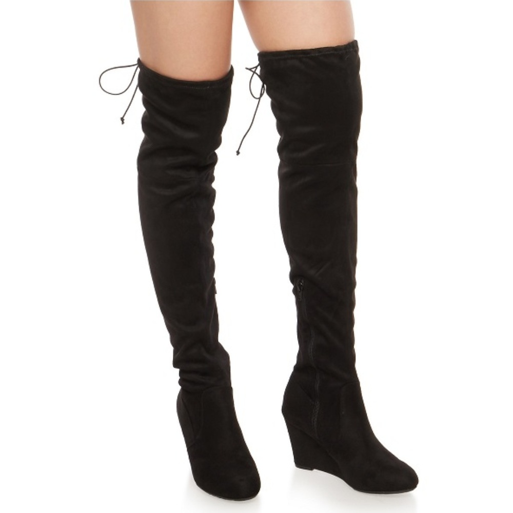 Helium Black Over the Knee Faux Suede Boots